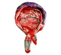 vabovin 35'' Satin Silk Headscarf, Elegant Neck Scarf Tie Curly Hair Headband Bandana for Women (Classic Retro Printed Red)