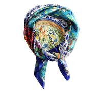 vabovin 35'' Satin Silk Headscarf, Elegant Neck Scarf Tie Curly Hair Headband Bandana for Women (Classic Retro Printed Blue)