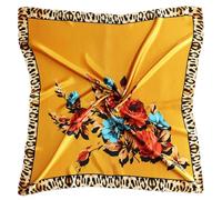 vabovin 35'' Satin Silk Scarf, Square Headscarf Headband Large Bandana Black Woman Curly Hair Scarf for Sleeping (Flowers Leopard Gold)