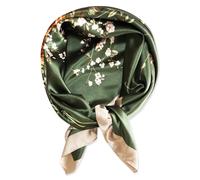 vabovin 35” Silk Scarfs for Women, Satin Head Scarf Neck Scarf Bandana Large Square Headscarf for Hair Wrapping at Night (Floral Dark Green)