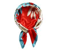 vabovin 35'' Square Silk Scarf for Hair Wrapping at Night, Satin Head Scarf for Women for Sleeping (White Blue Lily Flowers Red Background)