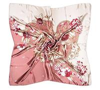 vabovin 35" Women's Kerchief Neckerchief Satin Square Silk Feeling Scarf for Hair Wrapping at Night (Pink Flowers)