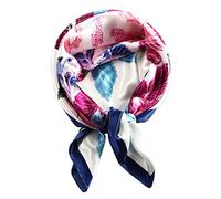 vabovin 35 Womens Large Square Satin Silk like Head Scarf for Curly Hair Wrapping at Night (Purple Flowers White Background)