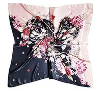 vabovin 35" Women's Polyester Silk Feeling Square Hair Scarf Headscarf (Oxford Blue Pink Flowers)