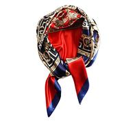 vabovin 35x35 Large Satin Square Silk like Head Scarf Hair Wrap, Headscarf for Women Fashion (Totem Pattern Navy Blue White Red)