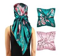 vabovin Silk Like Head Scarf for Women Satin Printed Bandana for Hair Wrapping Fashion Accessory 35 Inch Square Hair Scarf, Z01- 2 Pcs, 35''x35''