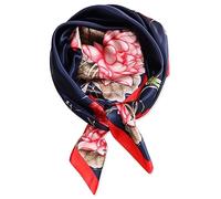 vabovin Silk Scarfs for Women, Large Square Bandana Headscarf 35x35 Satin Scarf for Hair Wrapping at Night (Navy Blue Red Lotus)