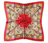vabovin Women's 35" Satin Square Silk Like Hair Scarves and Wraps Headscarf for Sleeping (Red Cashew Pattern)
