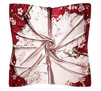 vabovin Women's 35" Satin Square Silk Like Hair Scarves and Wraps Headscarf for Sleeping (Wine Pale Pink Plum Blossom)