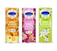 VAC Scents Carpet Deodoriser & Odour Neutraliser Powder, 3-pack (3x350g) - Fresh Amber Glow, Spiced Pear & Ginger, Fresh Lily - Vacuum Freshener Powder for Carpets & Pet Odours