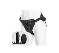 Doc Johnson Vac-U-Lock Supreme Harness with 7-Function Vibrating Plug and Wireless Remote - Adjustable Unisex Harness, Converts to O-Ring, Comfortable Neoprene, Black - for Adults Only