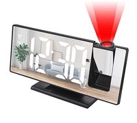 VACANON Projection Alarm Clock, Digital LED Electronic Mirror Alarm Clock with Projection on Ceiling for Bedroom, Temperature Display, Dimmable Brightness, 12/24H, Snooze, USB Charging Port