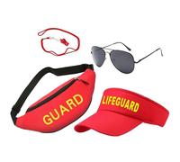 Vacant Lot Lifeguard Costume, Adjustable Lifeguard Outfit Set, 10.55x6.93x2.83 Inches Retro Baywatch-Inspired Design, Includes Sun Visor Sunglasses, Whistle for Party, Beach