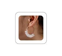 Vacaonio Bohemian Large Pearl Circle Dangle Drop Earrings Pearl Hoop Earrings Gold White Pearl Circle Earrings Round Pearl Beaded Hoop Earrings Pearl Circle Hoop Earrings Jewelry for Women