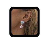 Vacaonio Boho Acrylic Flower Stud Earrings Blue Pink Flower Dangle Earrings Resin Flower Earrings Double Flower Drop Earrings Flower Ear Jacket Earrings Jewelry for Women