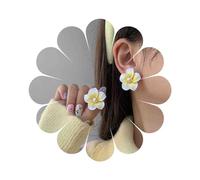 Vacaonio Boho Hawaiian Plumeria Flower Earrings Yellow White Flower Earrings Pearl Acrylic Plumeria Stud Earrings Beach Holiday Tropical Flower Earring Jewelry for Women