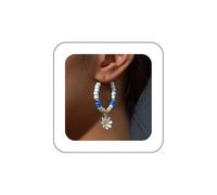 Vacaonio Boho Seed Bead Hoop Earrings White Seed Bead Earrings Daisy Flower Dangle Earrings Daisy Floral Drop Earrings Open Bead Circle Earrings Jewelry for Women