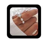 Vacaonio Vintage Adjustable Gold Pearl Ring Imitation Pearl Open Ring White Pearl Statement Finger Ring Stacking Pearl Wrap Rings Pearl Wedding Prom Party Ring Jewelry for Women, Zinc, No Gemstone