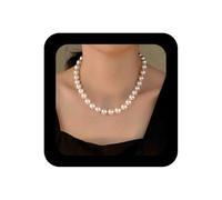 Vacaonio Vintage Birdal Wedding Necklaces 10MM Pearl Choker Chain Necklace Strand White Pearl Beaded Necklace Choker Pearls Statement Necklaces Jewelry for Women
