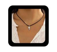 Vacaonio Vintage Black Leather Rope Necklace Choker Metal Sea Shell Pendant Necklace Silver Seashell Starfish Scallop Conch Necklace Summer Beach Shell Necklace Jewelry for Women, Zinc, No Gemstone