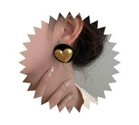 Vacaonio Vintage Large Round Velvet Stud Earrings Black Gold Heart Earrings Retro Big Heart Earrings Metal Polished Heart Earrings Velvet Button Earrings Jewelry for Women