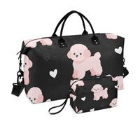 Vacation Bag Combo 2 Piecing Full Print Mesh Pocket Practical Short Journey Black Poodledogs