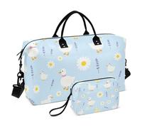 Vacation Bag Combo 2 Piecing Full Print Mesh Pocket Practical Short Journey Blue Duck Daisy
