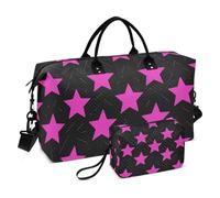 Vacation Bag Combo 2 Piecing Quilted Zipper Compartments Lightweight Gym Magenta Stars