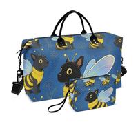 Vacation Bag Combo Two Piecing Combo Full Print Toiletry pouching Versatile Short Journey Navy Bee