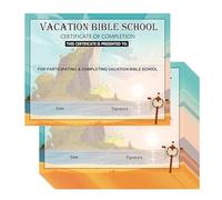 Vacation Bible School Certificate Cards of Completion Award 8.5x11 Inch - VBS Certificate of Completion Colorful Graduation Diploma Achievement Certificates 25 Pack
