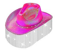 Vacation Cowboy Hat with String Light LED Shining Sequins Gleaming Tassels for Club Carnivals Music Festival