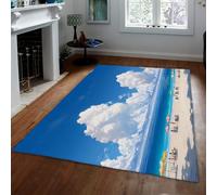 Vacation Style Rugs Blue Sky Tropical Coastal Beach Scenery Print Non Slip Thin Door Mat for Living Room Bedroom Seaside House 140 x 180 cm