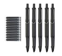 Vacclo 5 Piece Retractable Fountain Pen Set with 10 Black Refills - Refillable Ink Writing Pens with 0.38mm Extra Fine Tip - Perfect for School, Office, Writing, Painting, and Drawing (Black)