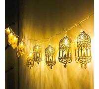 Vacclo Eid Moon and Stars Battery Powered String Lights, Mubarak Moonlight Decorative Illumination for Indoor and Outdoor Ramadan Decoration, 5.4 Ft 10 LED Lights (Style A)