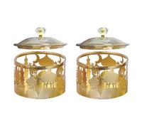 Vacclo Eid Mubarak Trays - Gold Decor Eid Mubarak Trays with Lid - Elegant Ramadan Plates and Cookie Boxes Set - Ramadan Decorations for Home (2Pack)