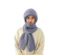 Vacclo Integrated Ear Protection Windproof Cap Scarf - Hat Scarf and Gloves Set Ladies - Women's Winter Warm Knitted Hat Scarf - Windproof, Thickened Knit Cap for Cold Weather (Grey)