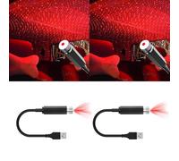 Vacclo USB Star Projector Night Light, LED Adjustable Romantic Red Interior Car Lights, Bending Freely Portable Auto Roof Lights Decoration for Car, Ceiling, Bedroom, Party (2Pcs Red)