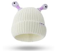 Vacclo Winter Parent-Child Cute Glowing Little Monster Knit Hat - Funny Knitted Hat - Dog Shaped Beanies Crochet Knitted Hats - Unisex Winter Beanie Hat - Winter Thermal Ski White