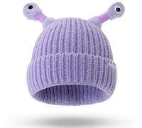 Vacclo Winter Parent-Child Cute Glowing Little Monster Knit Hat - Funny Knitted Hat - Dog Shaped Beanies Crochet Knitted Hats - Unisex Winter Beanie Hat - Winter Thermal Ski Purple