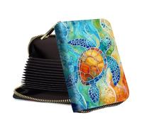 VACGBJPG Credit Card Holder Credit Card Wallet with Zipper RFID Card Holder Small Card Holder for Women Men 14 Card Slots, Painted Turtle, Modern