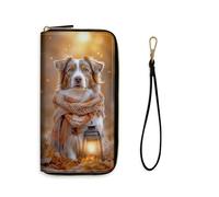 VACGBJPG for Rfid Blocking Long Wallet for Women PU Leather Clutch Purse with Wristlet Strap Multi Card Slots Organizer, Scarf and Lantern-Carrying Dog