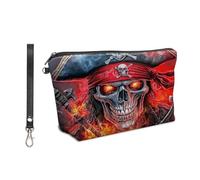 VACGBJPG Makeup bag for women girl Birthday gifts cosmetic pouch small wicked Travel Toiletry skin care bag with elastic band for hair and Detachable Wrist Strap,Skull Rose and Butterfly, Bloody Flame