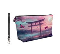 VACGBJPG Makeup bag for women girl Birthday gifts cosmetic pouch small wicked Travel Toiletry skin care bag with elastic band for hair and Detachable Wrist Strap, Golden Divine Deer in the Mountains