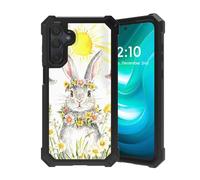 VACGBJPG Phone Case for Samsung Galaxy A15 5G with Tempered Glass Screen Protector,Shockproof Dual-Layer TPU Bumper,Full-Body Protective Cover for Galaxy A15 5G,Spring Bunny Floral