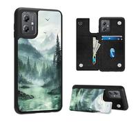 VACGBJPG Phone Wallet Case for Moto Edge 5G 2024,Flip PU Leather Phone Protective Cover with RFID Blocking and 3 Card Slots Kickstand for Motorola Edge 5G 2024,Mystic Forest Lake