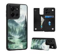 VACGBJPG Phone Wallet Case for Moto Edge Plus 2023,Flip PU Leather Phone Protective Cover with RFID Blocking and 3 Card Slots Kickstand for Motorola G 5G 2025,Mystic Forest Lake