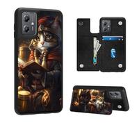 VACGBJPG Phone Wallet Case for Moto G 5G 2023,Flip PU Leather Phone Protective Cover with RFID Blocking Function and 3 Card Slots Kickstand for Motorola G 5G 2023,Royal Cat Scholar