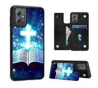 VACGBJPG Phone Wallet Case for Moto G Play 4G 2024,Flip PU Leather Phone Protective Cover with RFID Blocking and 3 Card Slots Kickstand for Motorola G Play 4G 2024,Bible Cross Glow