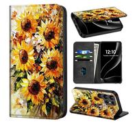 VACGBJPG Phone Wallet for Galaxy S24 Ultra with Card Holder for Samsung Galaxy S24 Ultra Case RFID Blocking Stand with PU Leather Folio Phone Cover Magnetic Closure,Sunflowers in Oil Painting