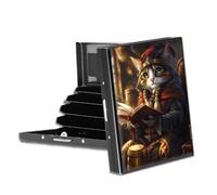 VACGBJPG Rfid Blocking Metal Credit Card Wallet-Slim & Durable 6-Slots Card Holder,Rfid Protection Stainless Steel Case for Men & Women, Compact Business Card Organizer, Royal Cat Scholar, Modern